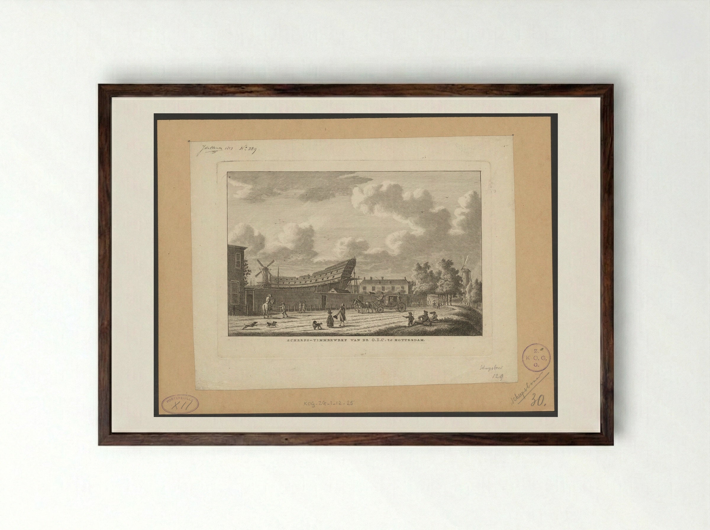 Scheeps-timmerwerf van de O.I.C. te Rotterdam - Carel Frederik Bendorp (I) - Framed Print Dark Wood