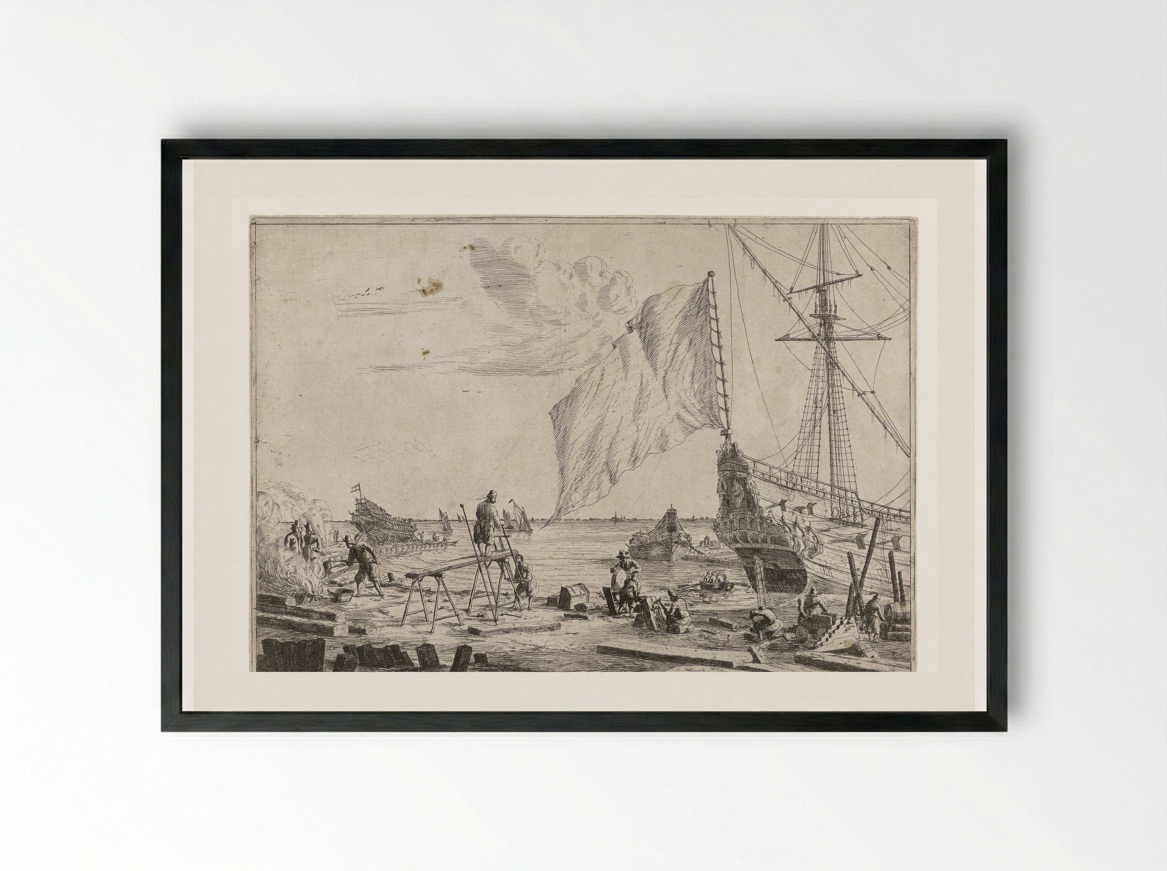 Scheepswerf (Shipyard) - Reinier Nooms - Framed Print Black