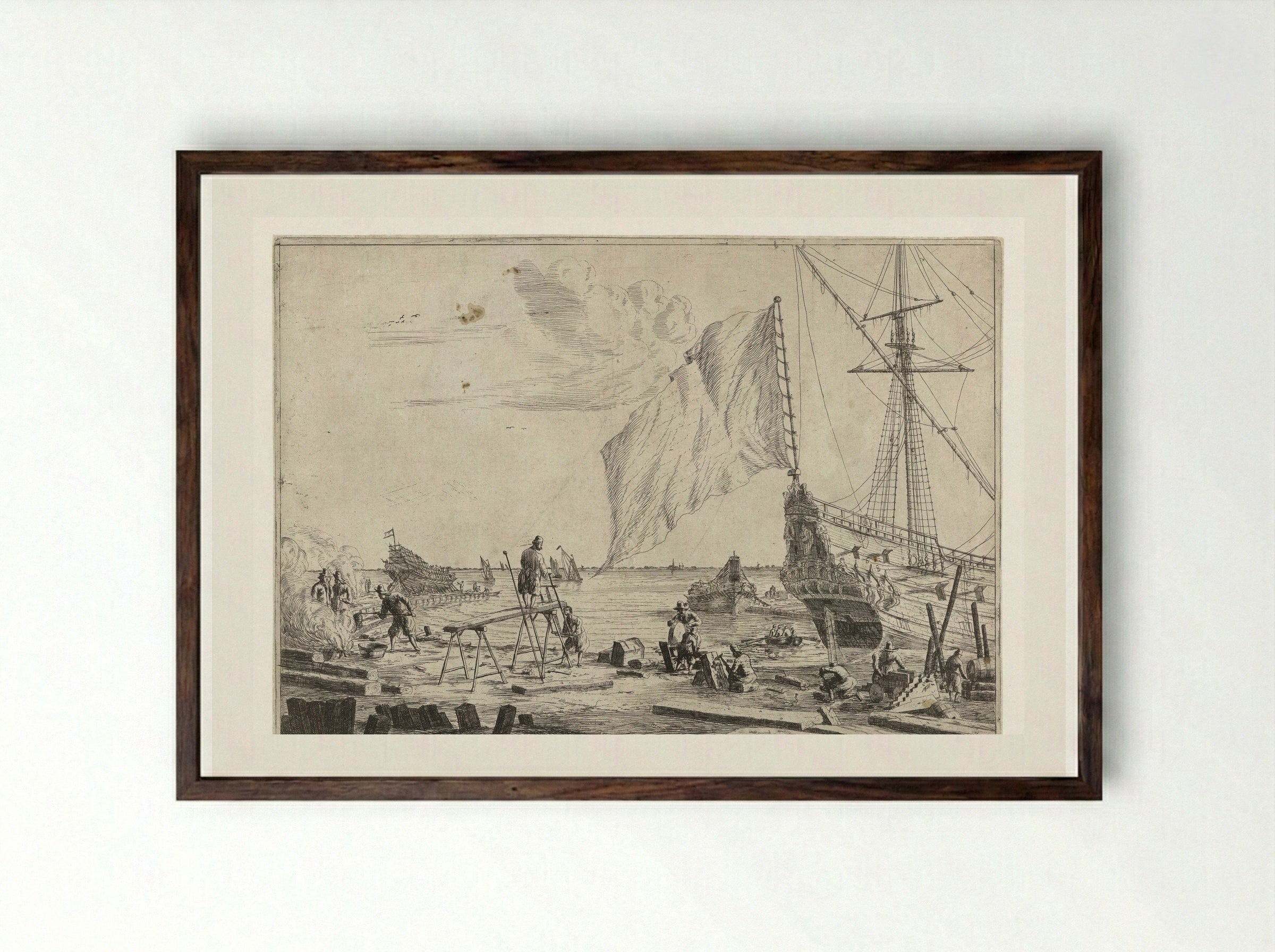 Scheepswerf (Shipyard) - Reinier Nooms - Framed Print Dark Wood