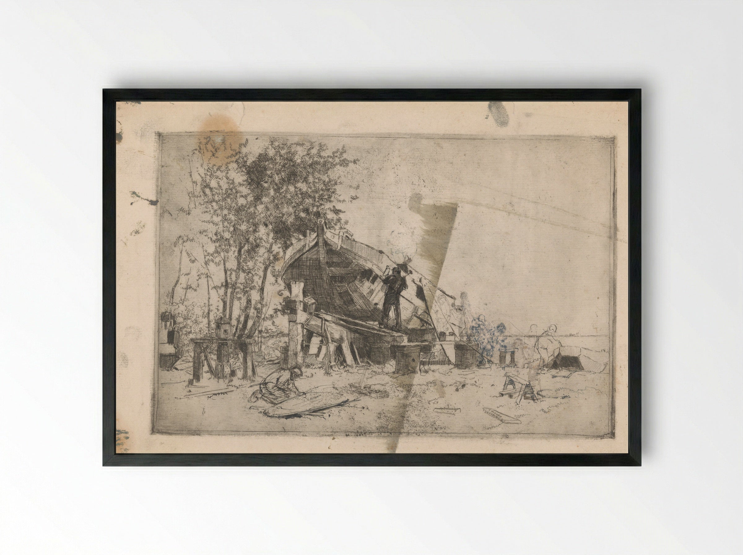 Scheepswerf - Cornelis Vreedenburgh - Framed Print Black