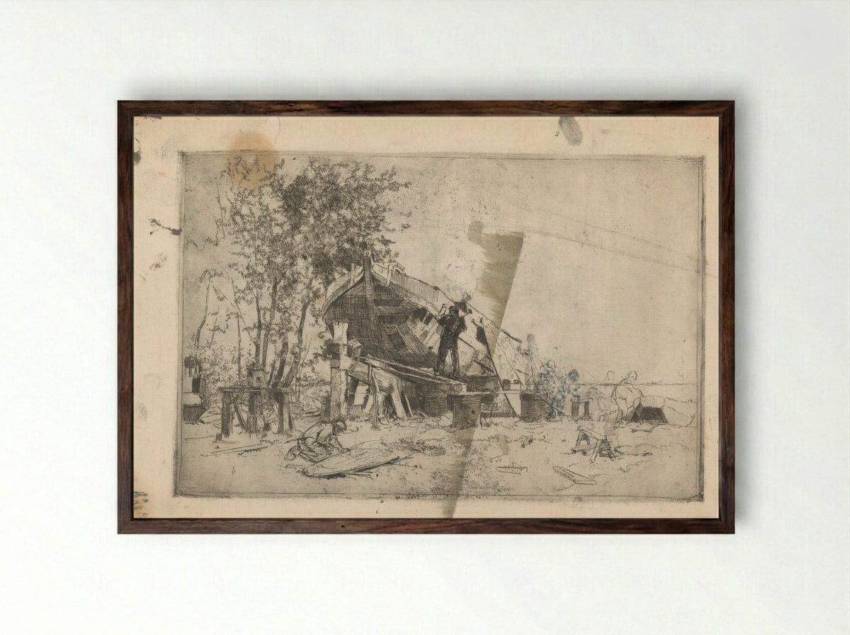 Scheepswerf - Cornelis Vreedenburgh - Framed Print Dark Wood