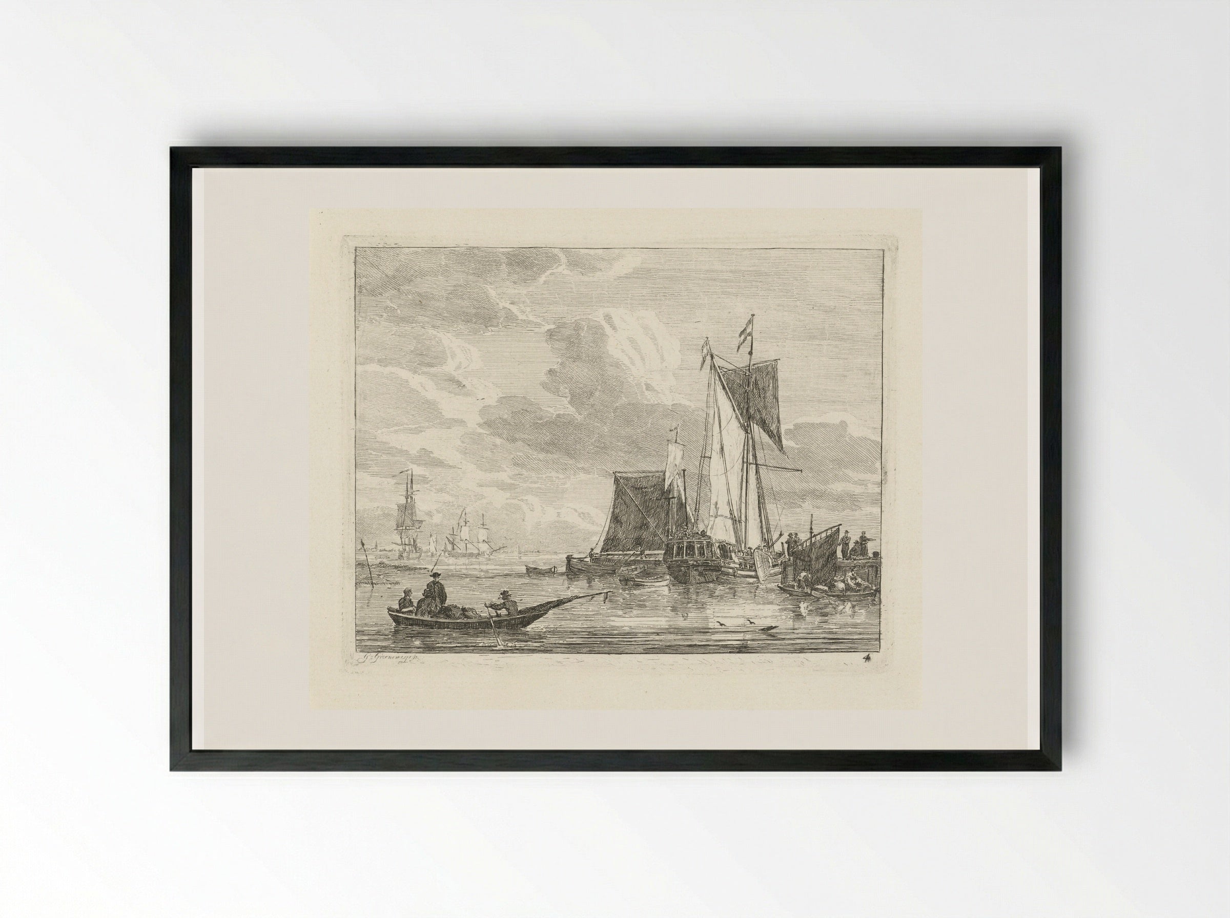 Schepen bij een steiger - Gerrit Groenewegen - Framed Print Black
