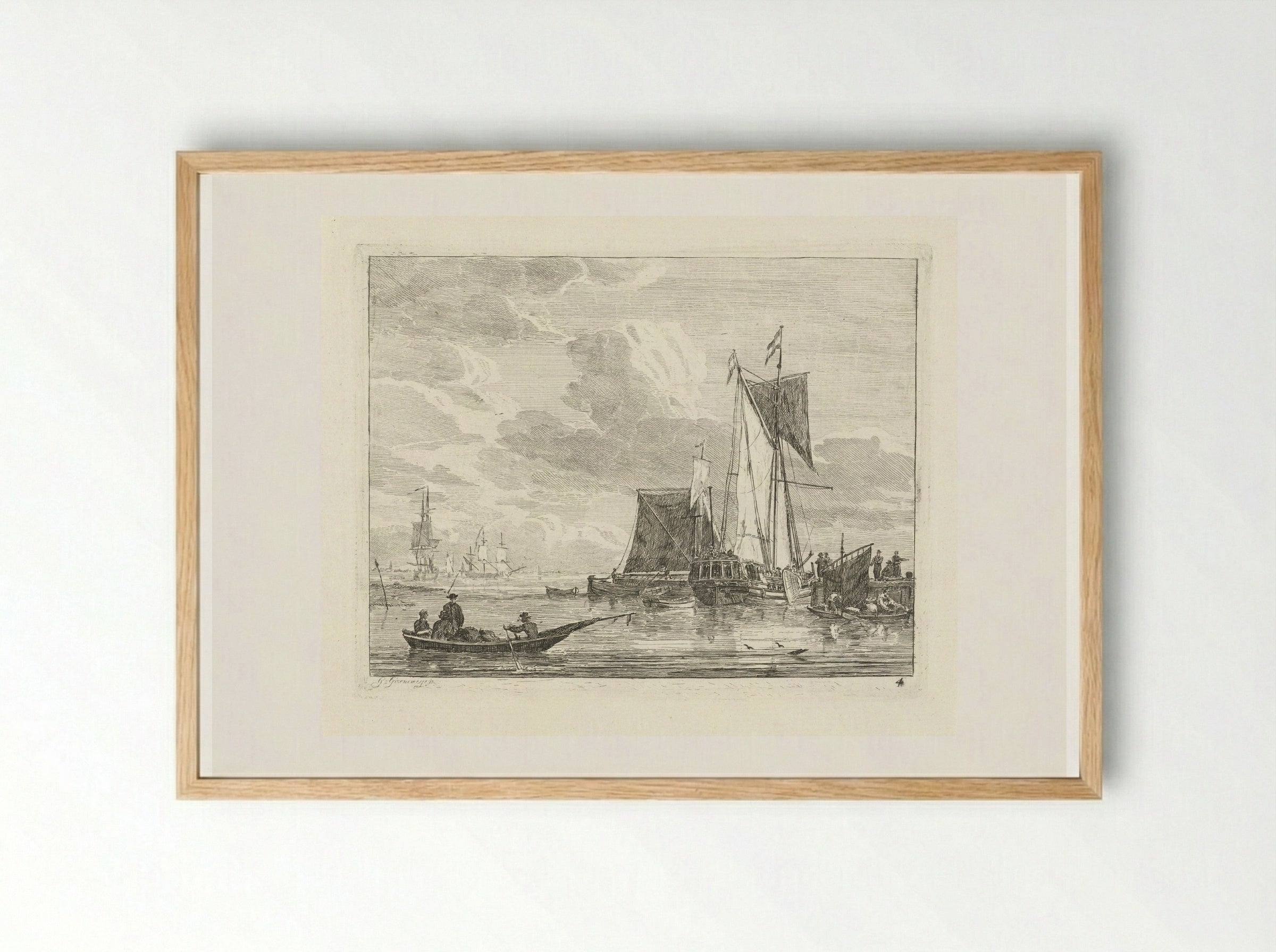 Schepen bij een steiger - Gerrit Groenewegen - Framed Print Wood
