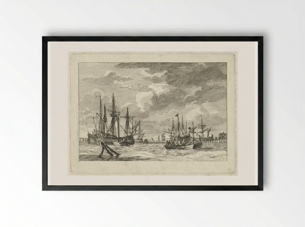 Schepen en sloepen in een haven - Gerrit Groenewegen - Framed Print Black