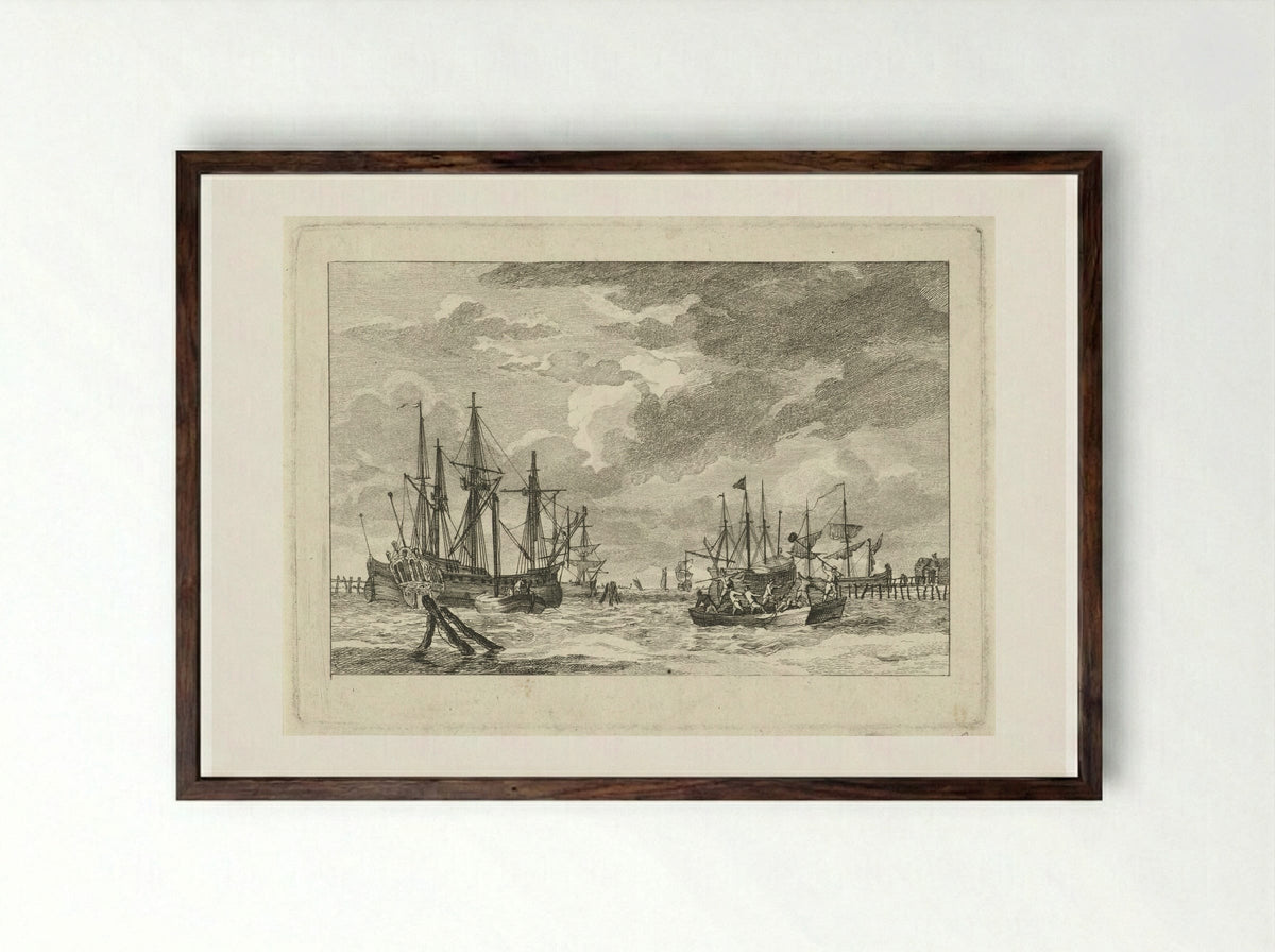 Schepen en sloepen in een haven - Gerrit Groenewegen - Framed Print Dark Wood