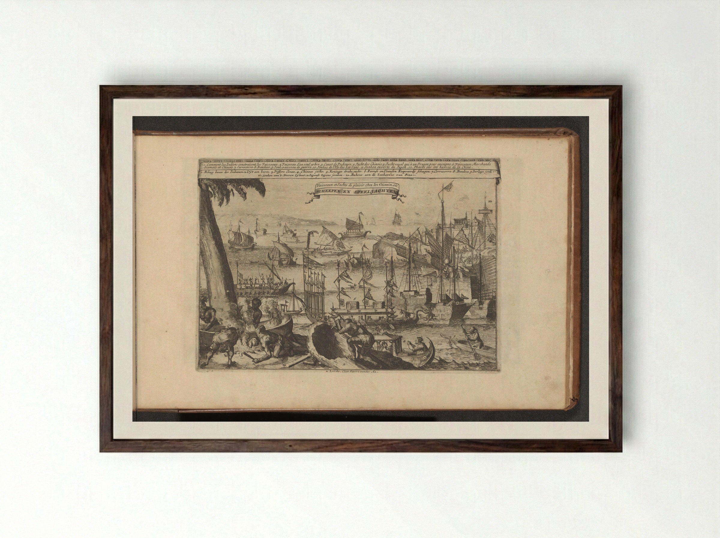 Schepen en speeljachten - Romeyn de Hooghe - Framed Print Dark Wood