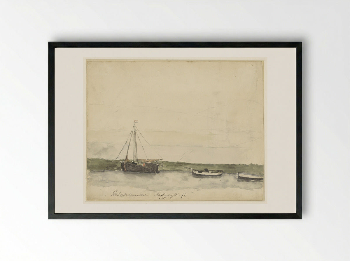 Schepen in de haven te Katwijk aan Zee - Gerhard Morgenstjerne Munthe - Framed Print Black