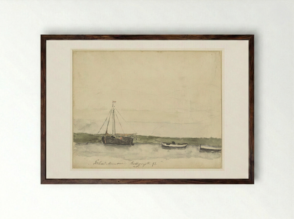 Schepen in de haven te Katwijk aan Zee - Gerhard Morgenstjerne Munthe - Framed Print Dark Wood