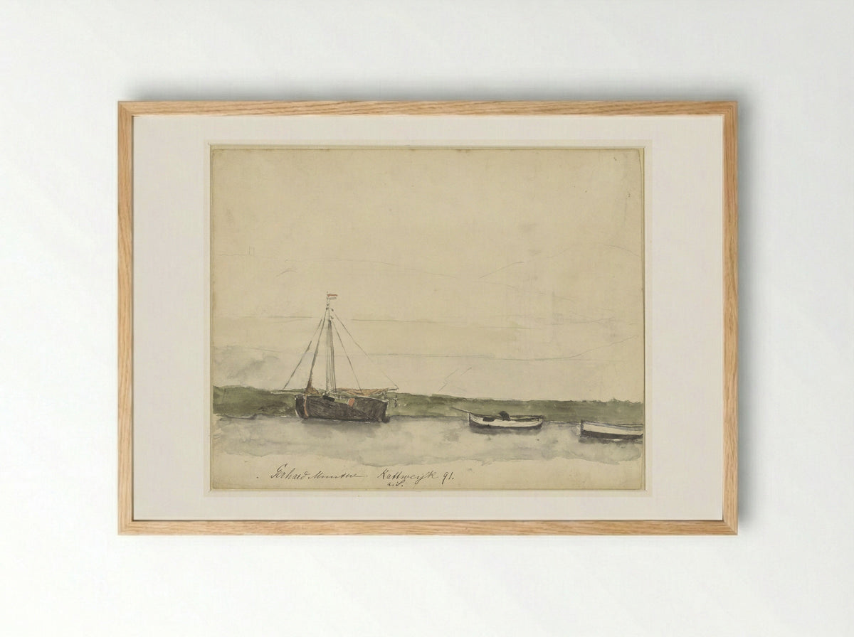 Schepen in de haven te Katwijk aan Zee - Gerhard Morgenstjerne Munthe - Framed Print Wood