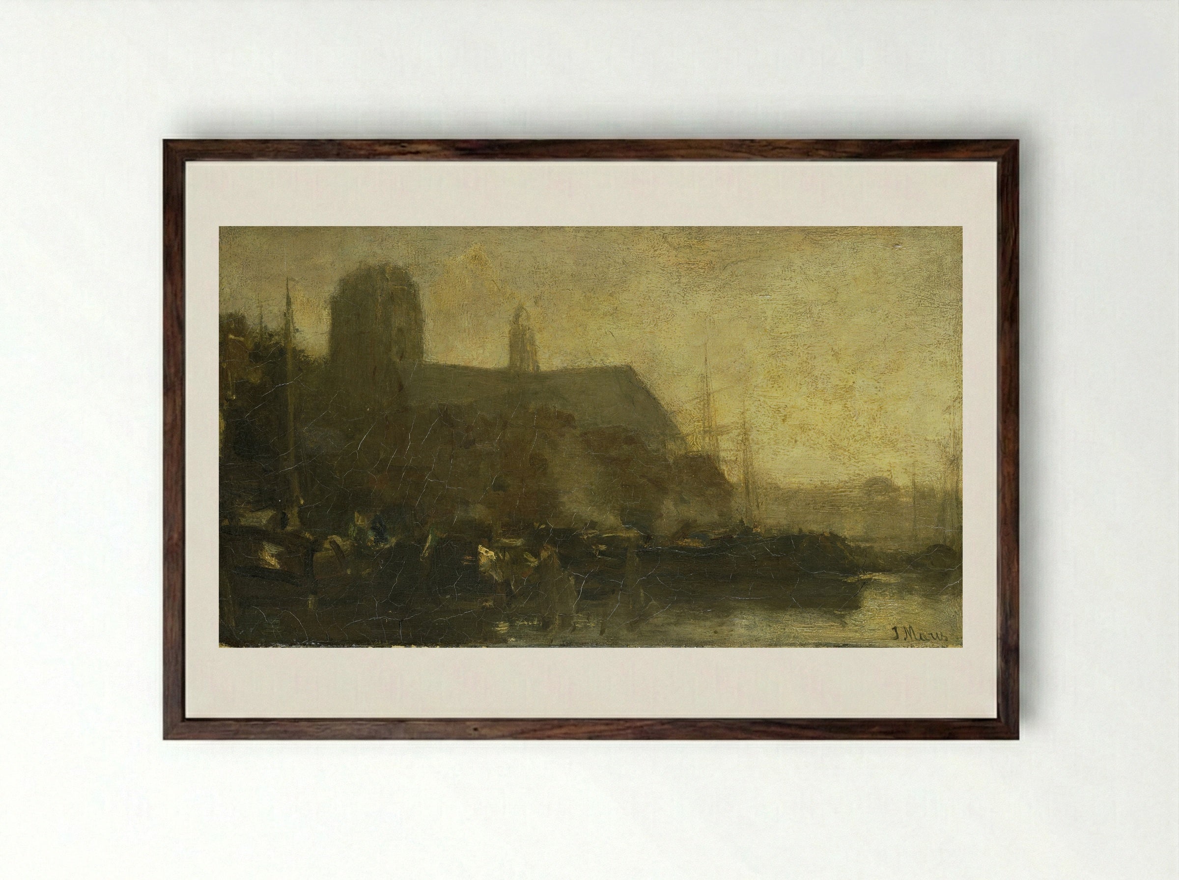 Schepen in de haven van Dordrecht - Jacob Maris - Framed Print Dark Wood