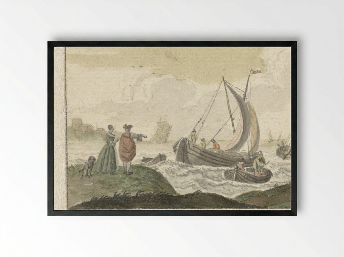 Schepen op een winderige rivier - Nicolaes Aartman - Framed Print Black