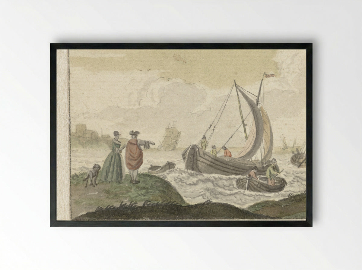 Schepen op een winderige rivier - Nicolaes Aartman - Framed Print Black