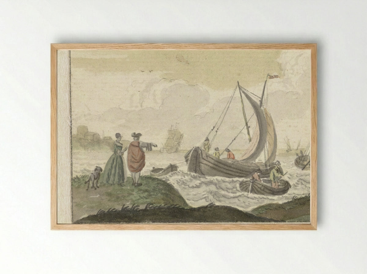 Schepen op een winderige rivier - Nicolaes Aartman - Framed Print Wood
