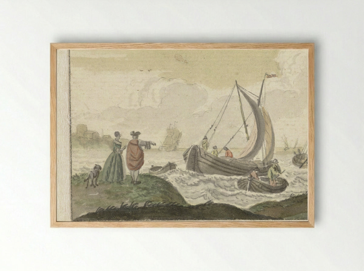 Schepen op een winderige rivier - Nicolaes Aartman - Framed Print Wood