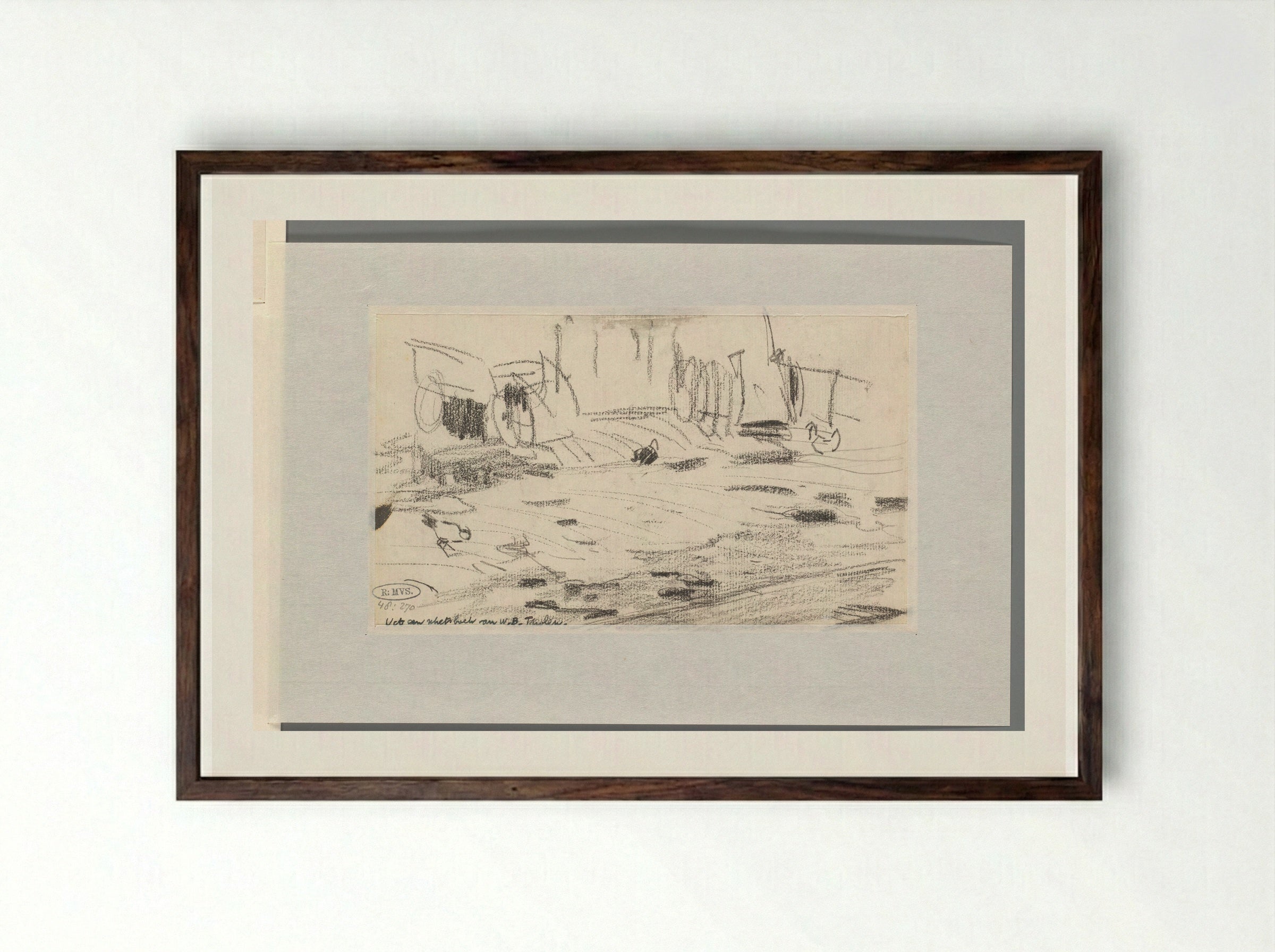 Schets met meeuw (Sketch with Gull) - Willem Bastiaan Tholen - Framed Print Dark Wood