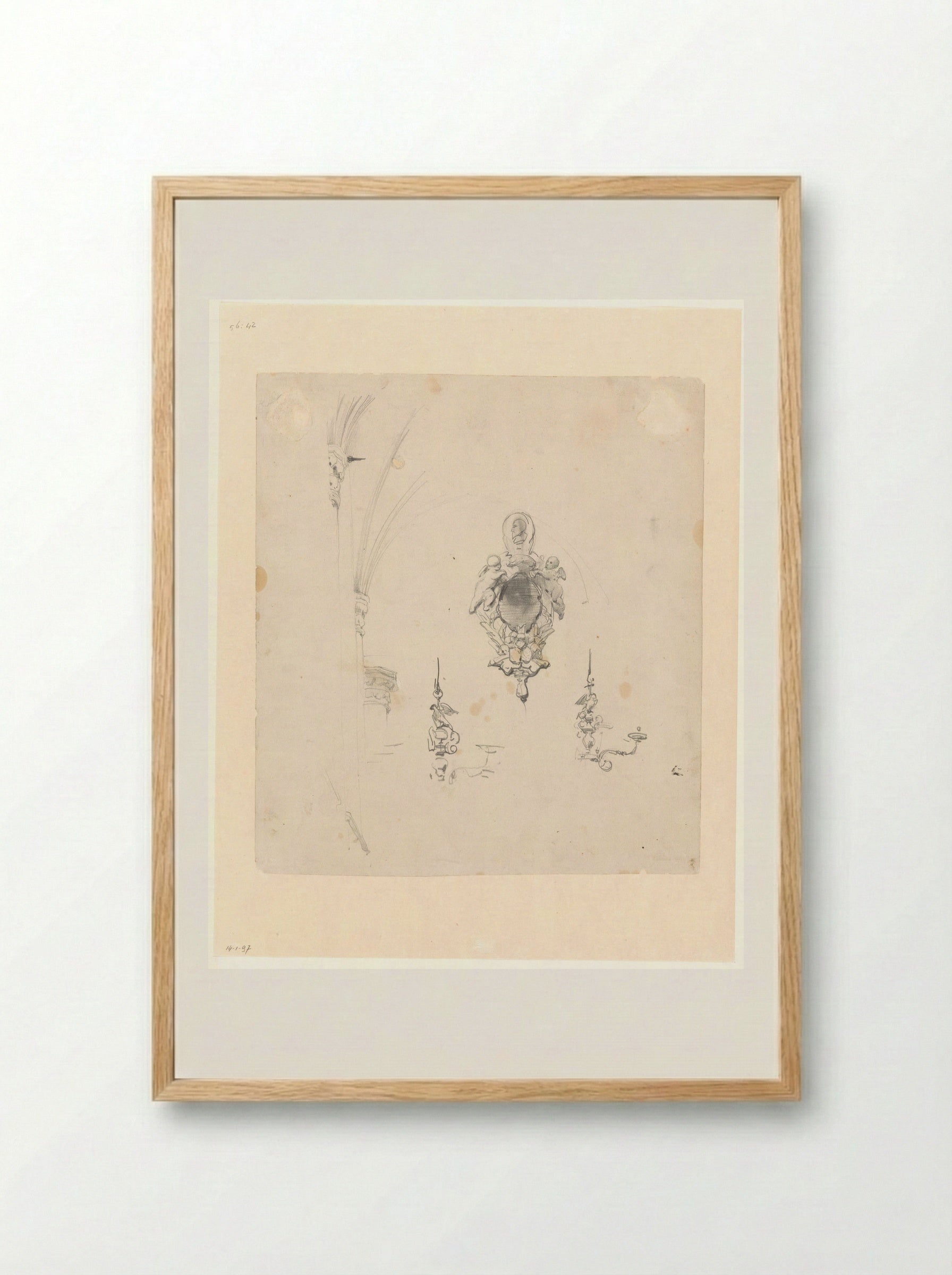 Schetsblad met studies van wandluchters, een epitaaf en architectuurdetails - Johannes Bosboom - Framed Print Wood