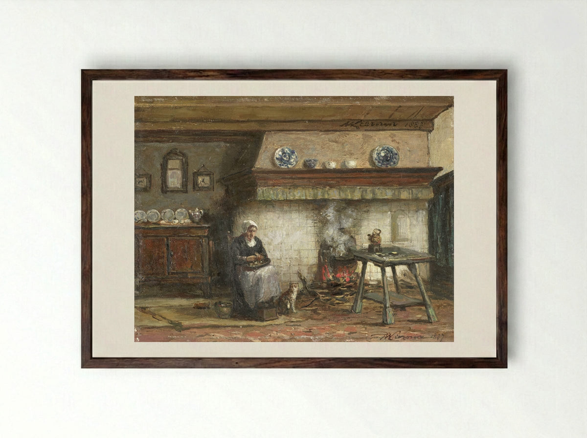 Schevenings binnenhuis - Willem Adriaan Alexander Liernur - Framed Print Dark Wood