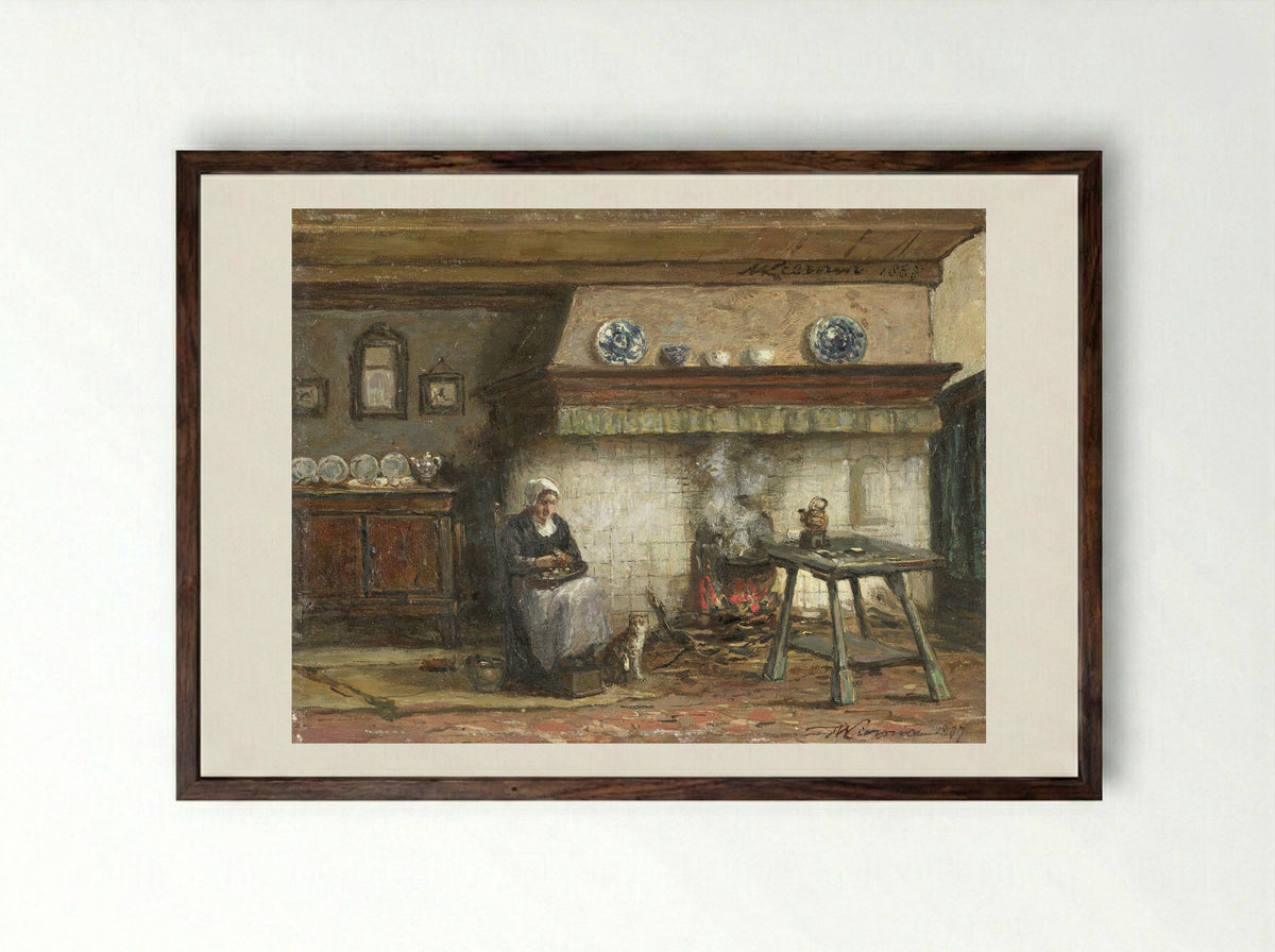 Schevenings binnenhuis - Willem Adriaan Alexander Liernur - Framed Print Dark Wood
