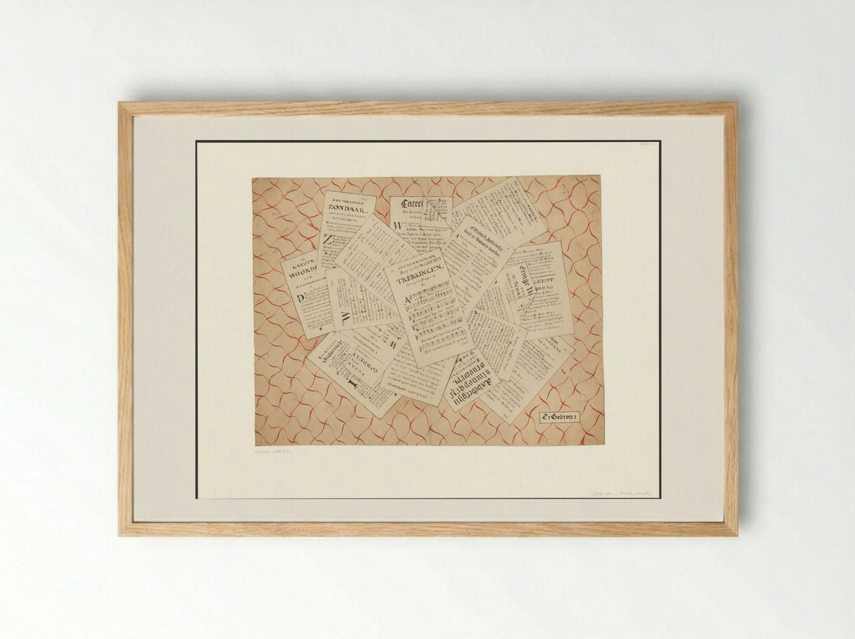 Schijnbedrieger met bladmuziek en ander drukwerk - E. Godron - Framed Print Wood