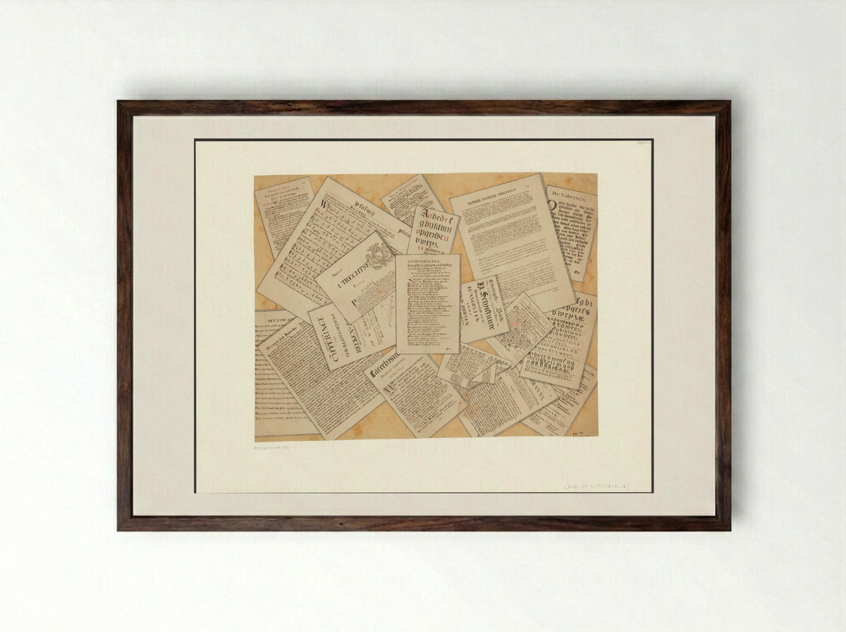 Schijnbedrieger met de Utrechtsche Courant en andere documenten - van Zuylen - Framed Print Dark Wood