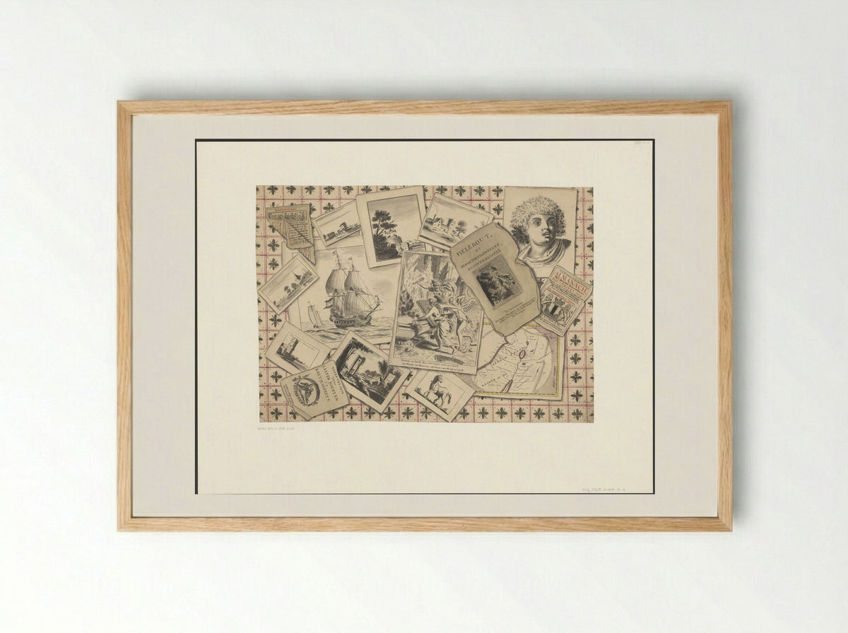 Schijnbedrieger met de prent Woede en Wanhoop trekken Amor richting het graf van Gerard de Lairesse - D.F. Robart - Framed Print Wood