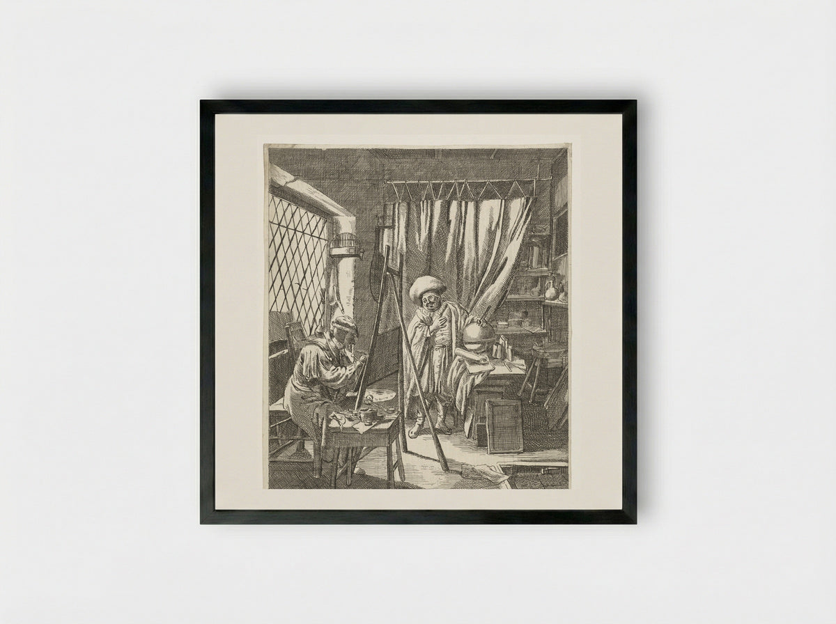 Schilder met een model in zijn atelier - Wouter Dam - Framed Print Black