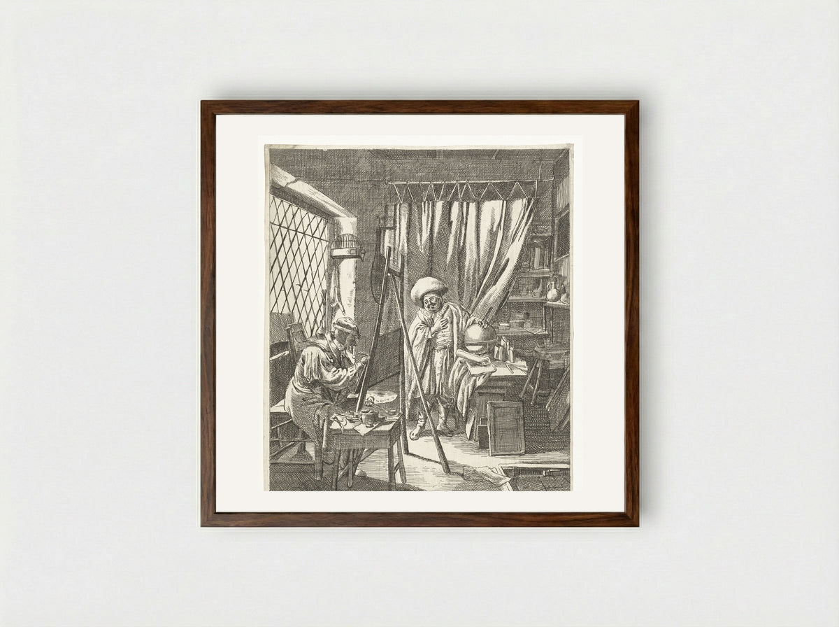 Schilder met een model in zijn atelier - Wouter Dam - Framed Print Dark Wood