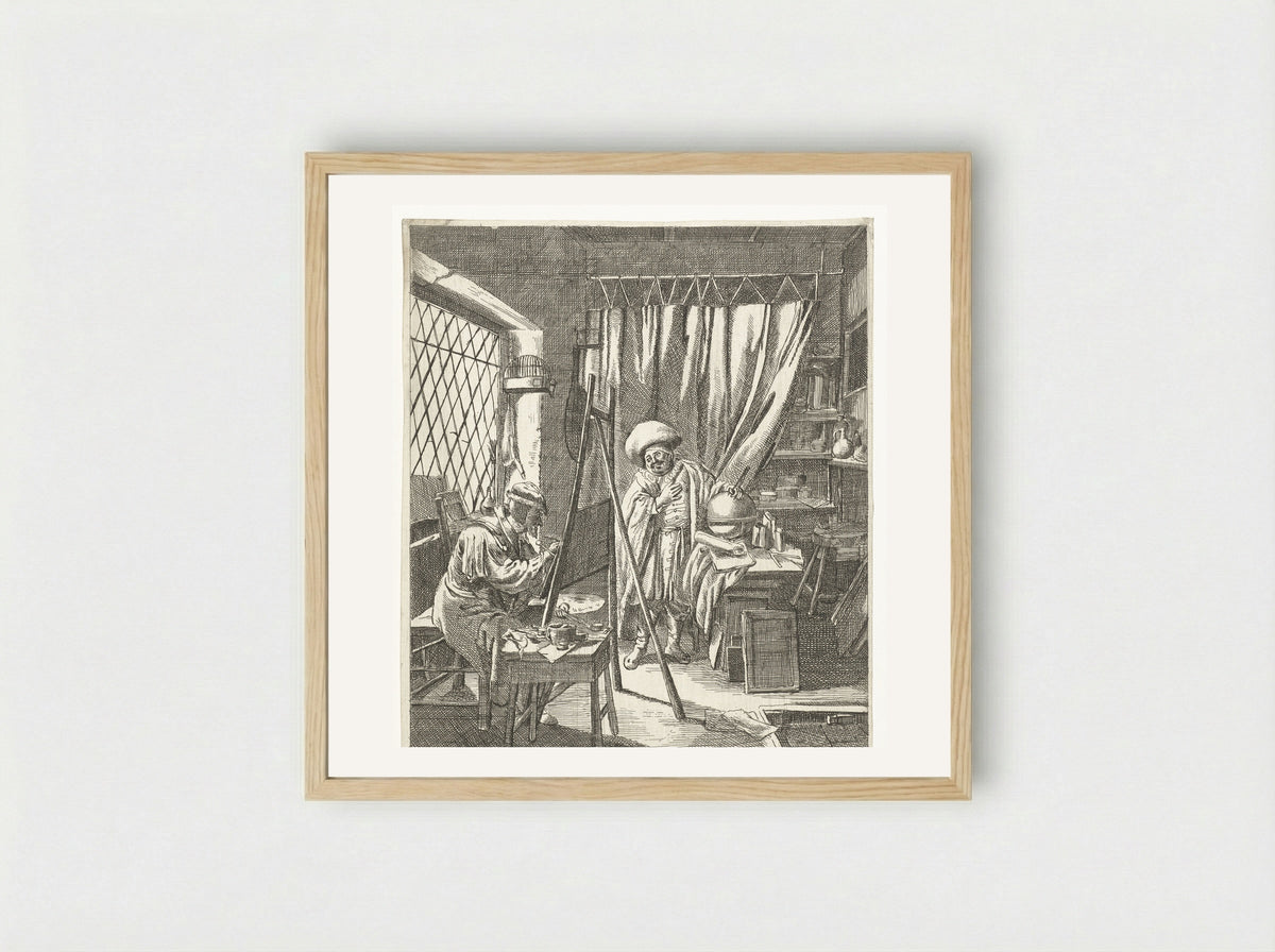 Schilder met een model in zijn atelier - Wouter Dam - Framed Print Wood
