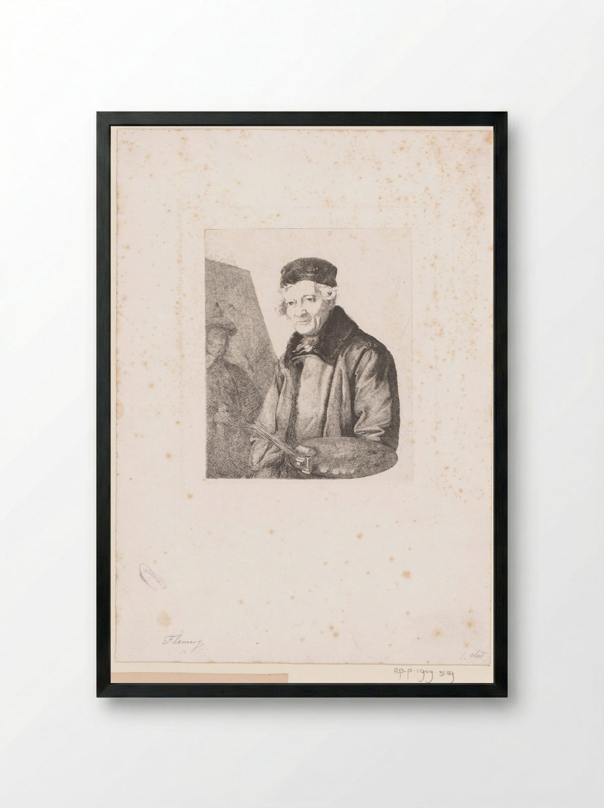 Schilder met palet bij zijn ezel - Léopold Flameng - Framed Print Black