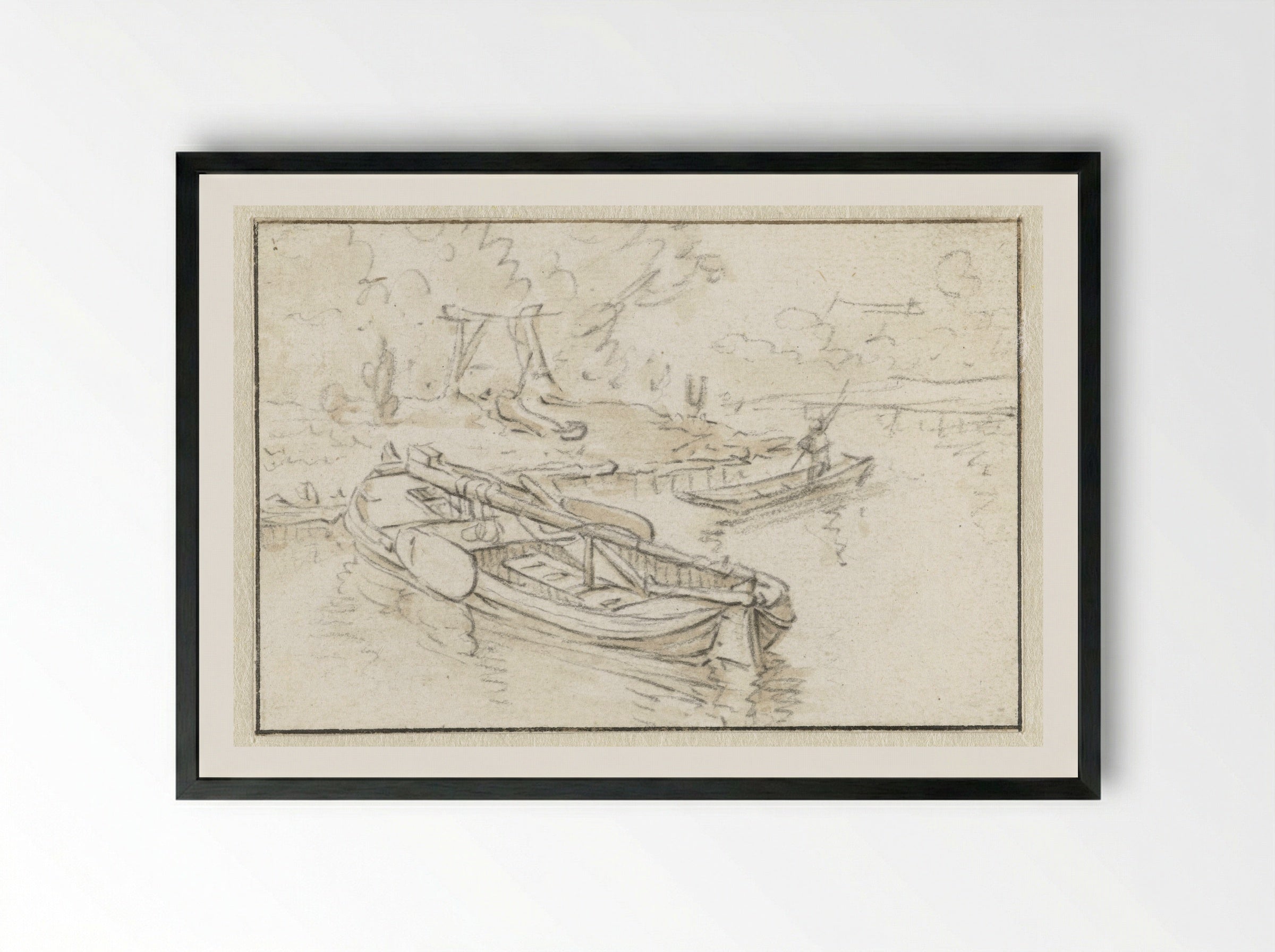Schip bij een scheepstimmerwerf - Herman Saftleven - Framed Print Black