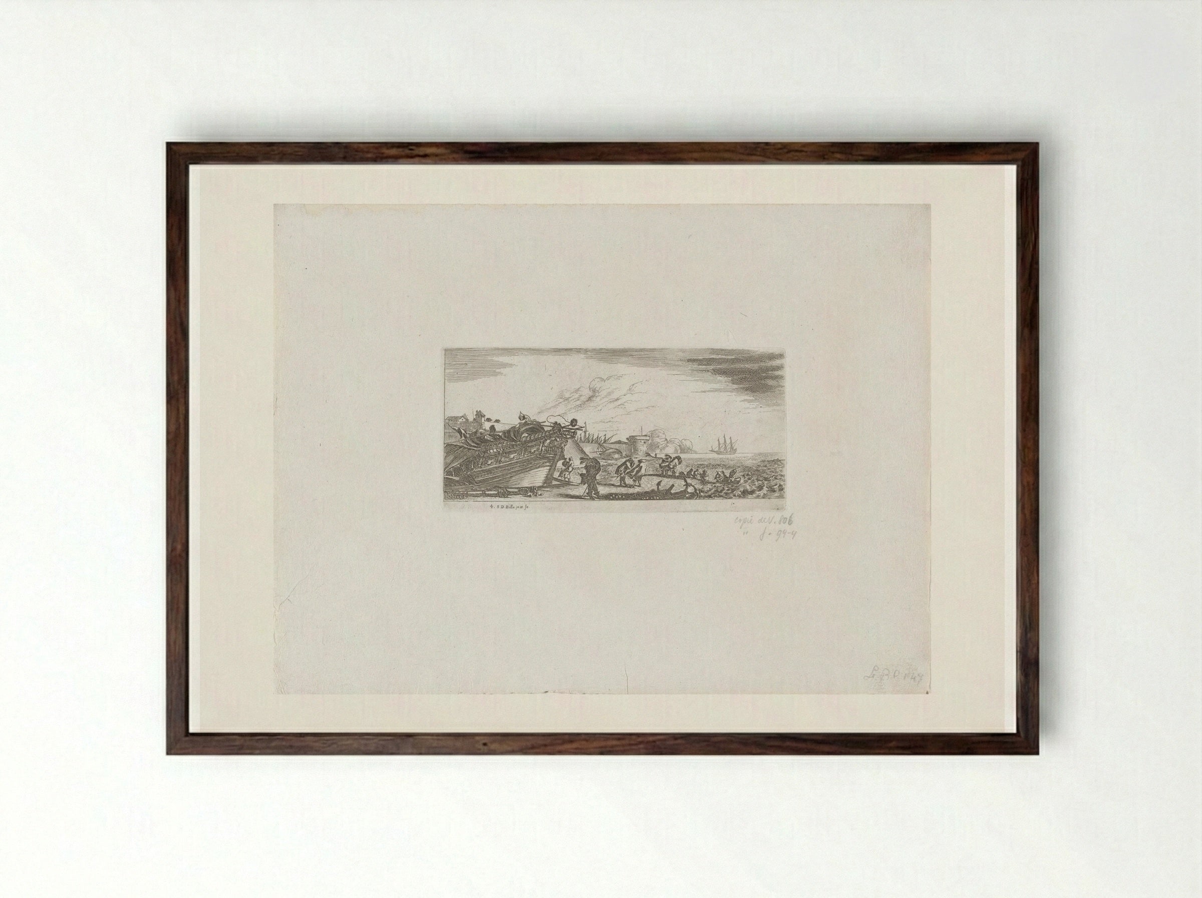 Schip bij een steiger (Ship at a Quay) - Giovanni Giacomo de' Rossi - Framed Print Dark Wood