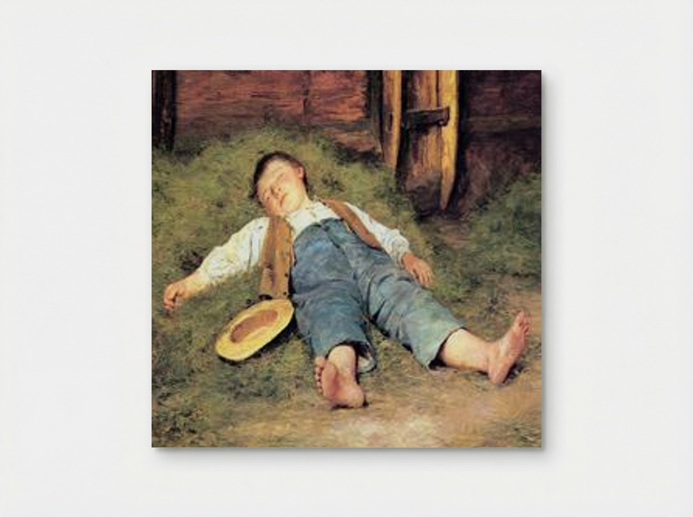 Schlafender Knabe im Heu - Albert Anker - Poster