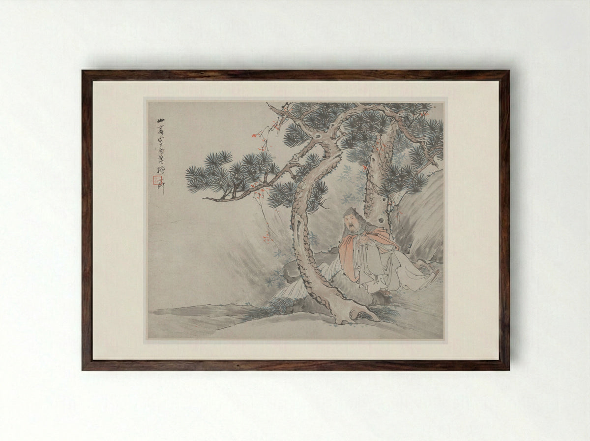 Scholar in Landscape - Sha Fu - Framed Print Dark Wood