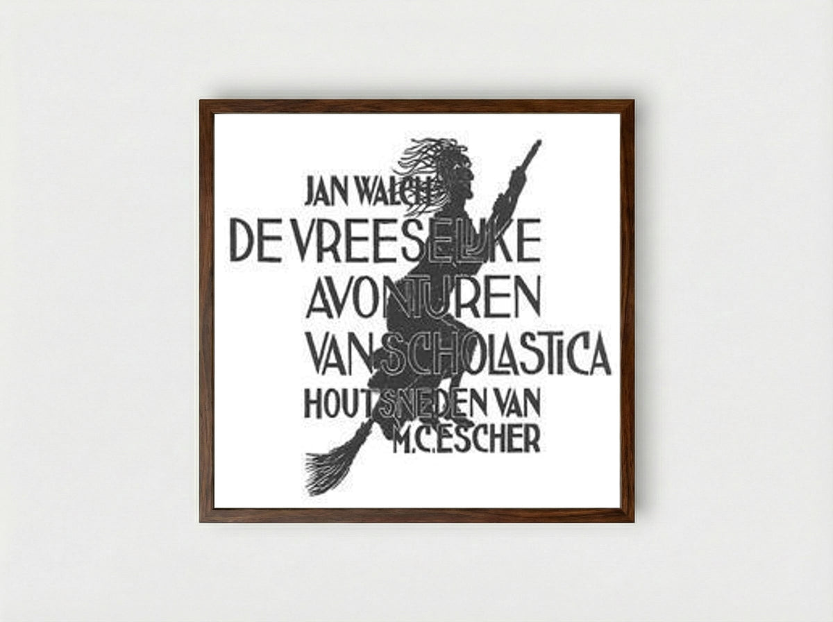 Scholastica (Book Cover) - M.C. Escher - Framed Print Dark Wood