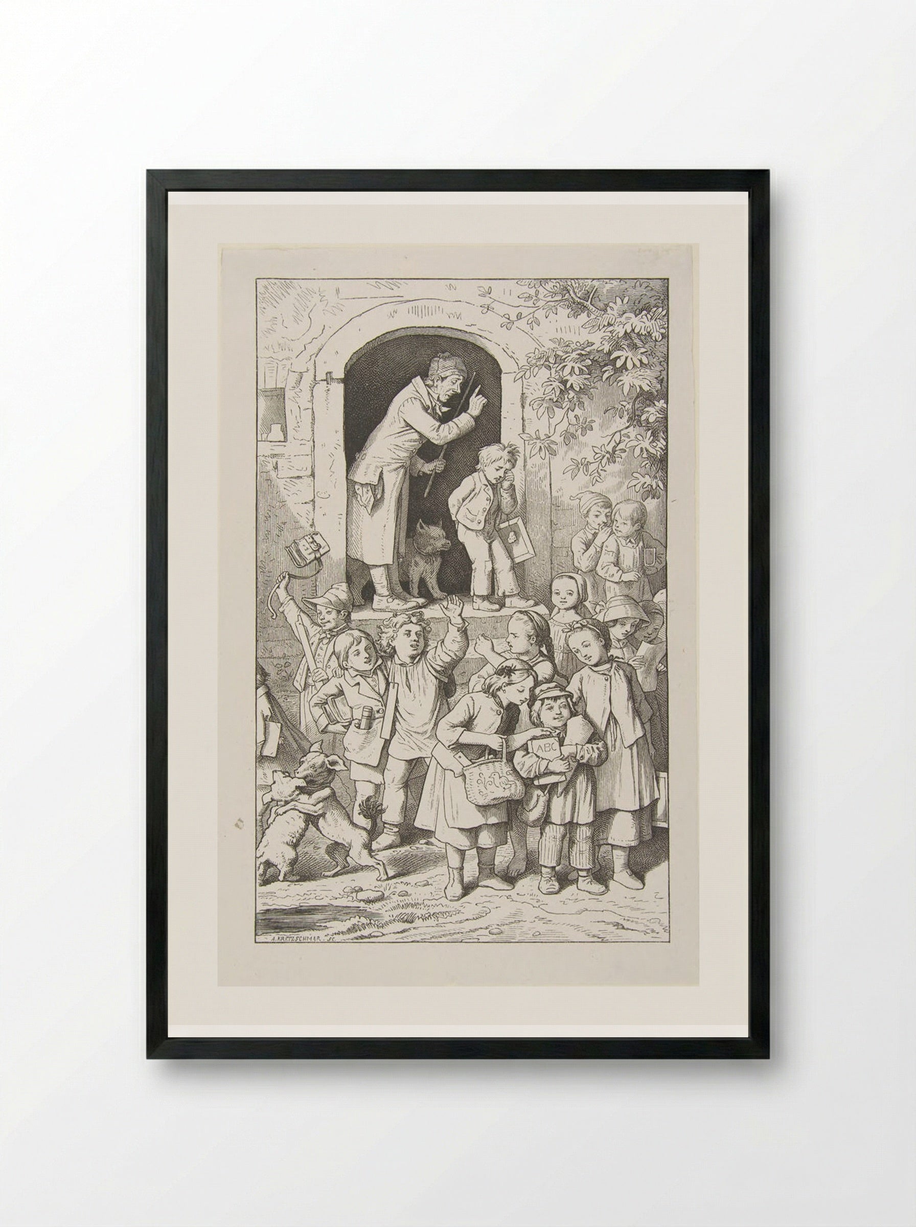 School is Out - Adrian Ludwig Richter - Framed Print Black