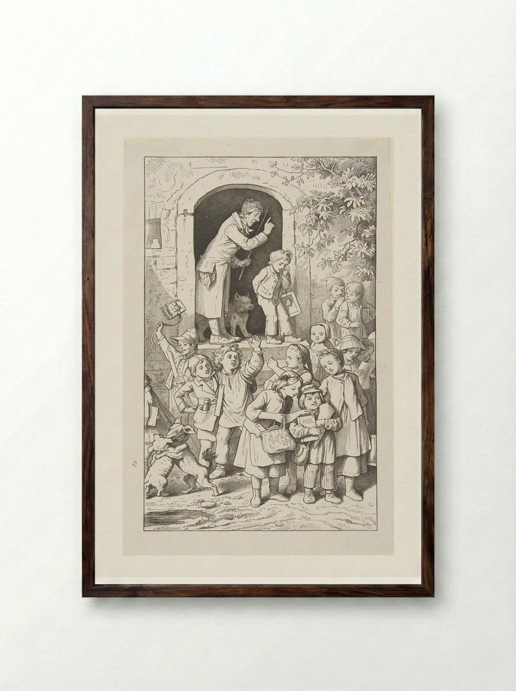 School is Out - Adrian Ludwig Richter - Framed Print Dark Wood