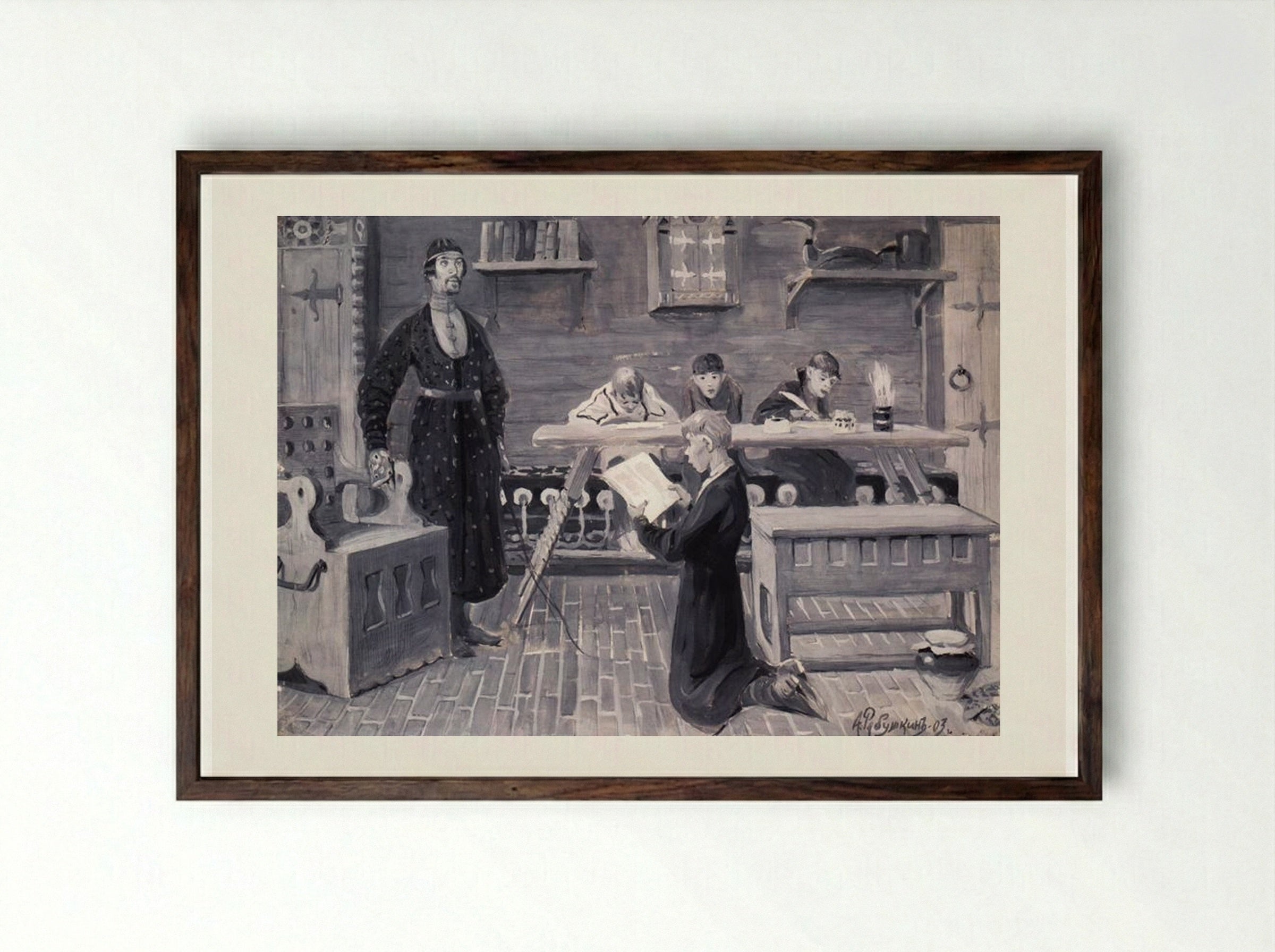 School of the XVII Century - Andrei Ryabushkin - Framed Print Dark Wood