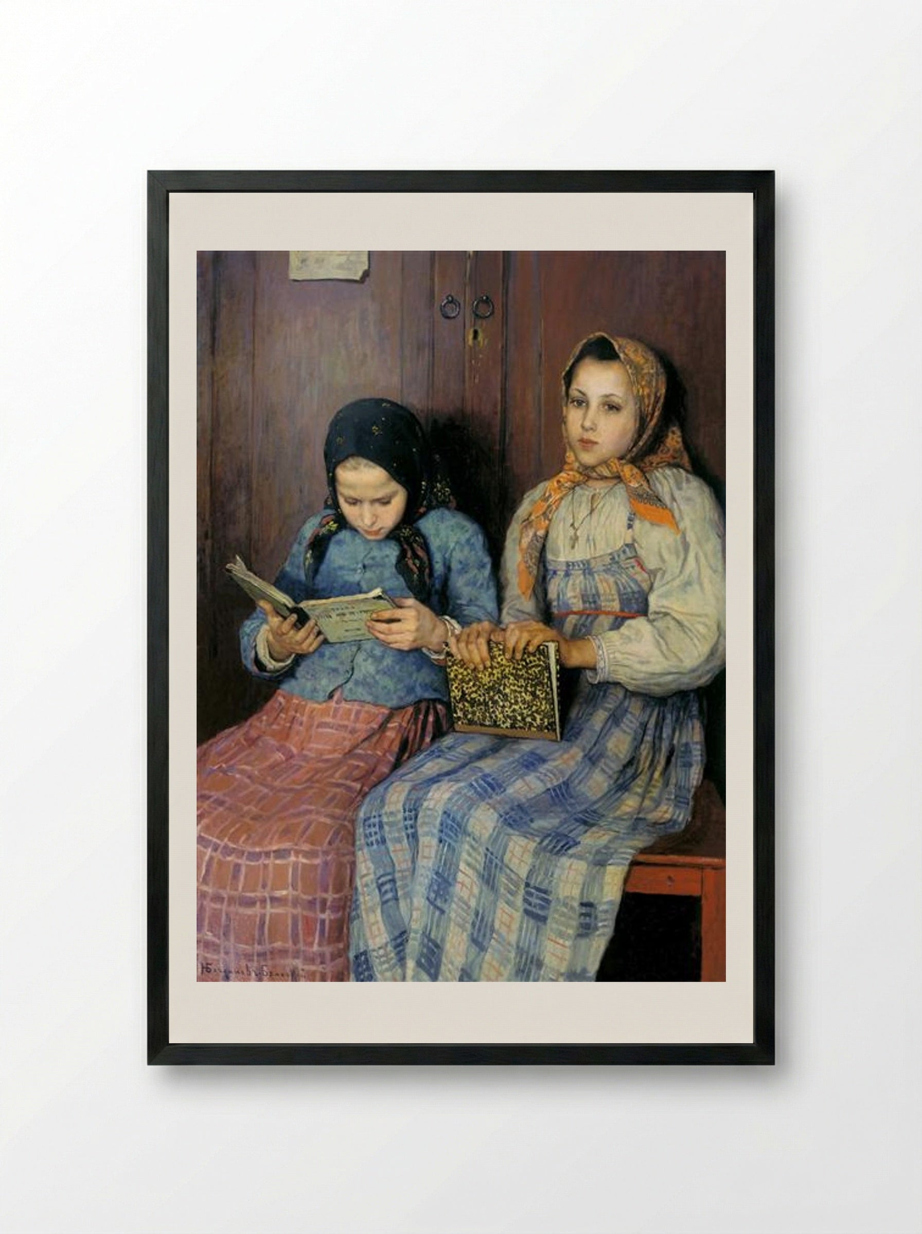 Schoolgirls - Nikolay Bogdanov-Belsky - Framed Print Black