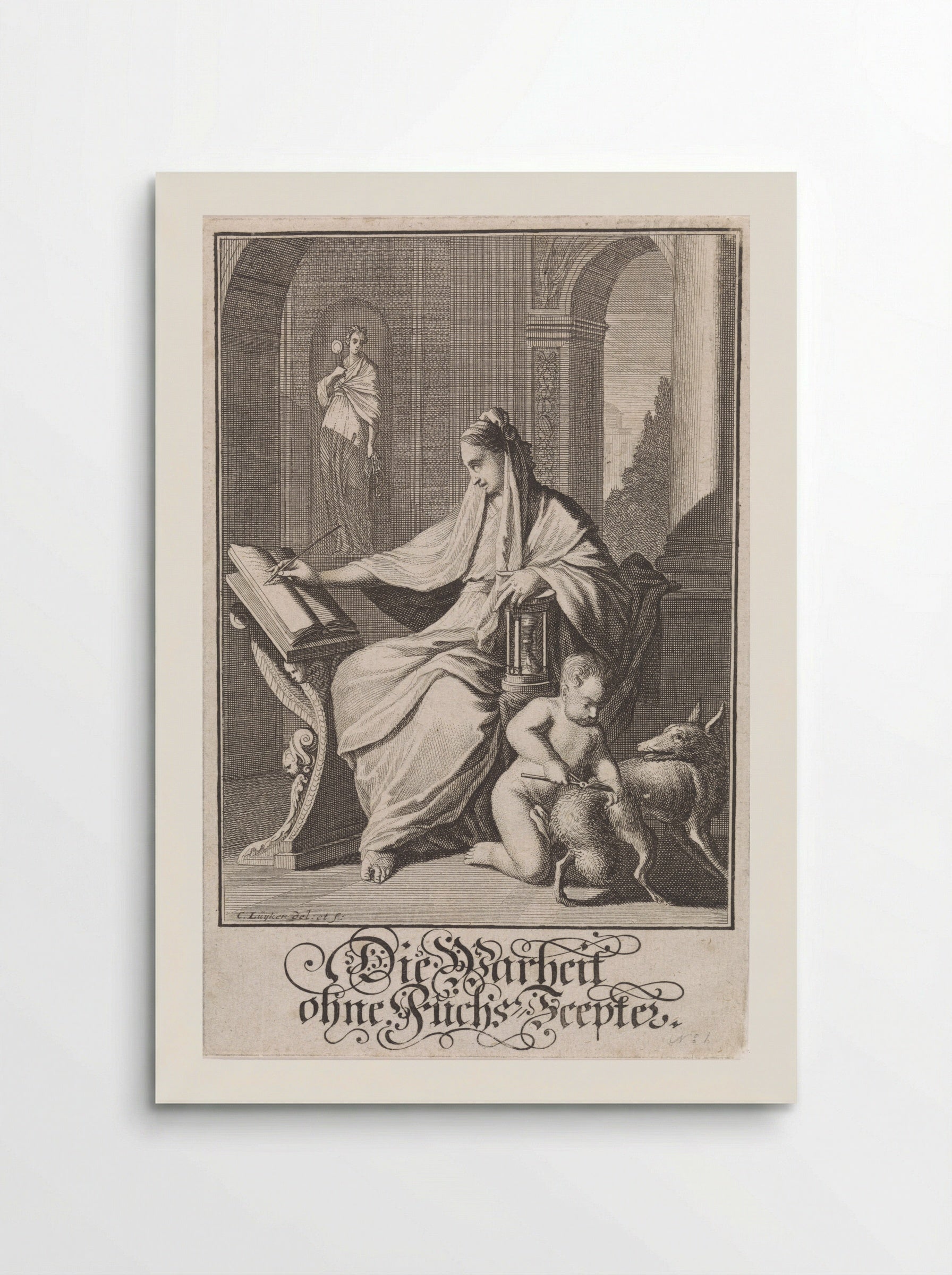 Schrijvende vrouw met zandloper - Christoph Weigel - Poster