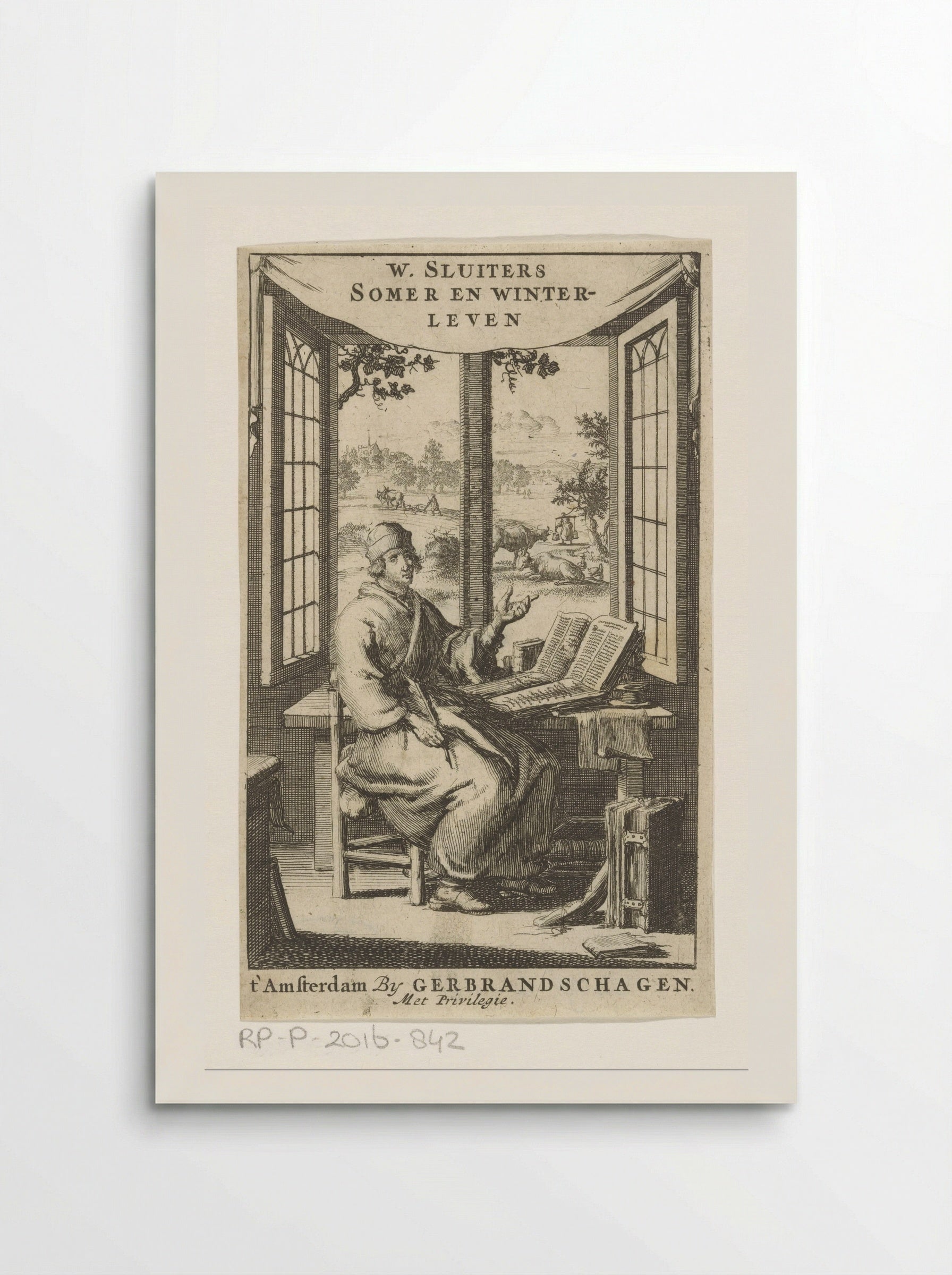 Schrijver aan bureau bij geopend venster - Jan Luyken - Poster