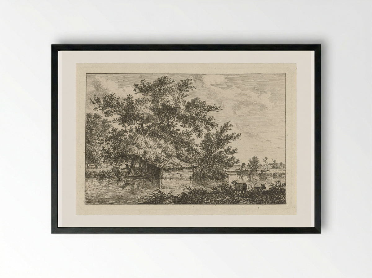 Schuitje bij boothuis - Hermanus Fock - Framed Print Black