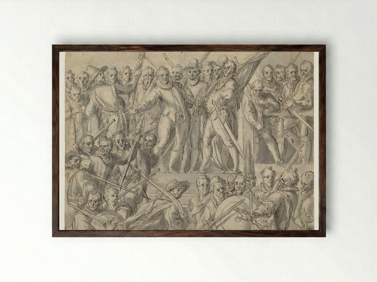 Schutterij bestaande uit achtendertig man - Cornelis Ketel - Framed Print Dark Wood