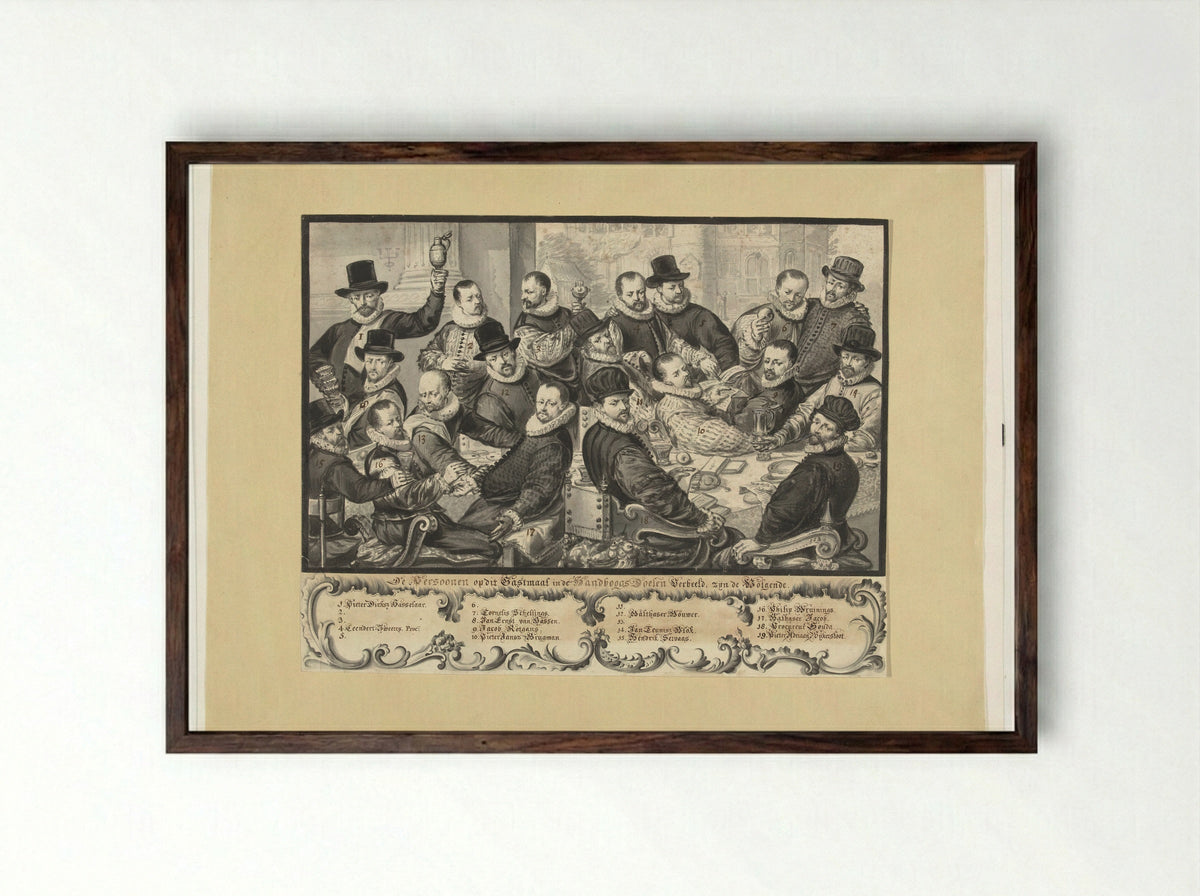 Schuttersstuk met Pieter Dircksz. Hasselaer - Jacob Colijn - Framed Print Dark Wood