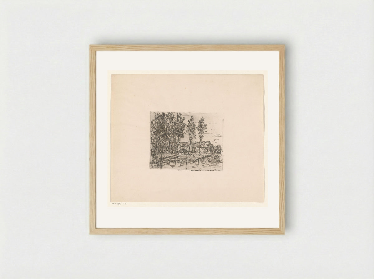 Schuur aan een sloot (Barn by a Ditch) - Jan Paul Valkema Blouw - Framed Print Wood