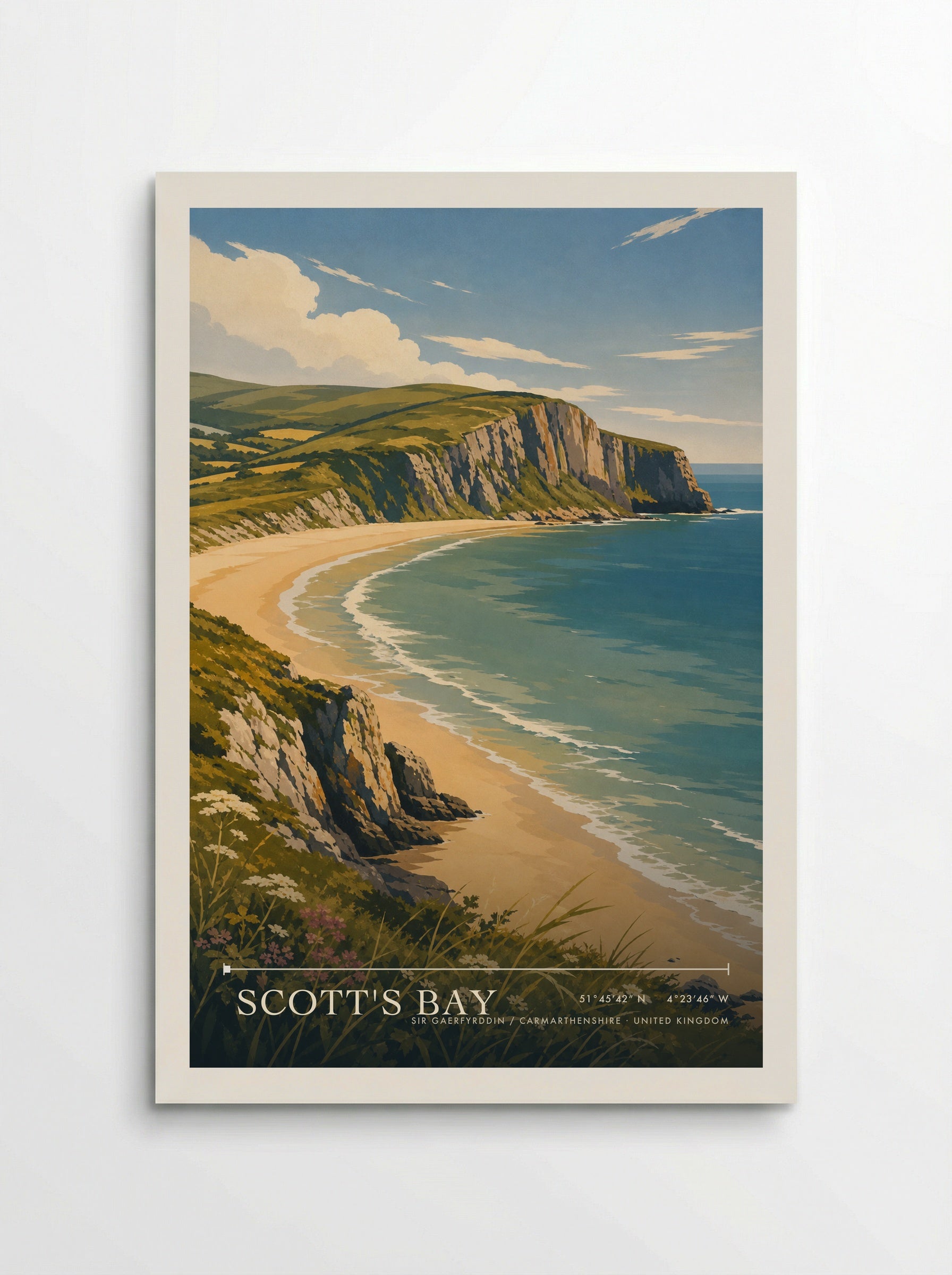 Scott's Bay Sir Gaerfyrddin / Carmarthenshire United Kingdom Travel Poster - Poster
