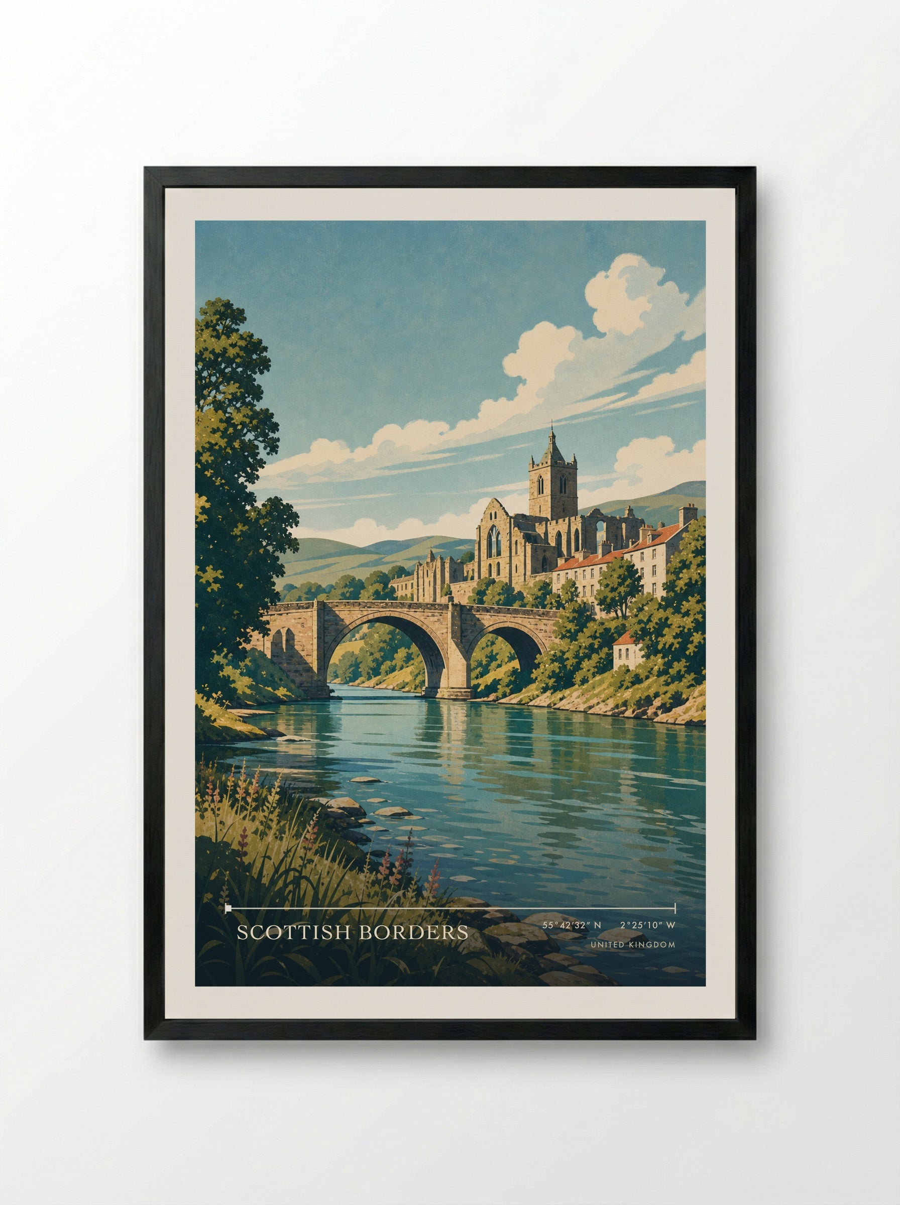 Scottish Borders United Kingdom Travel Poster - Framed Print Black