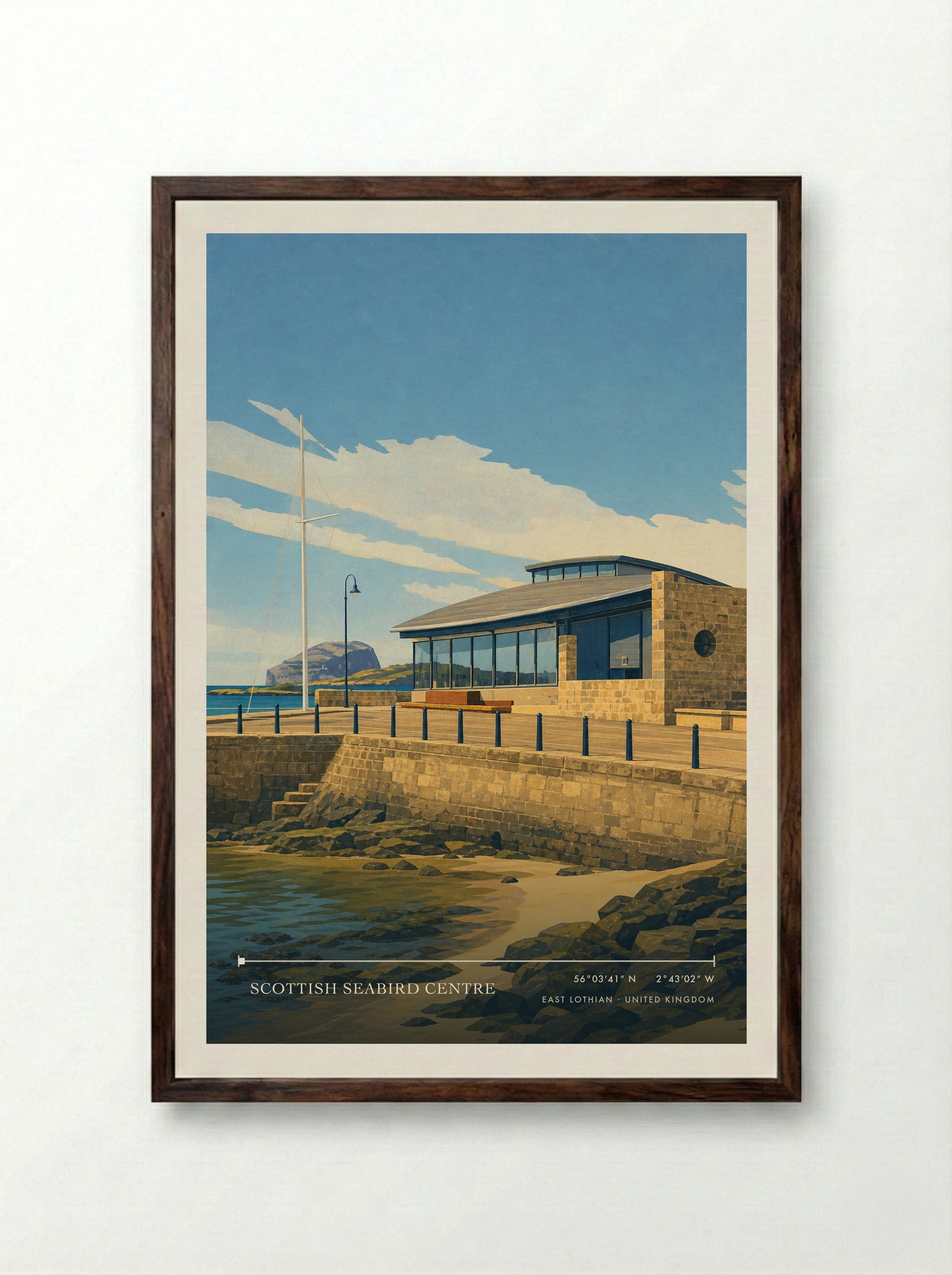 Scottish Seabird Centre East Lothian United Kingdom Travel Poster - Framed Print Dark Wood