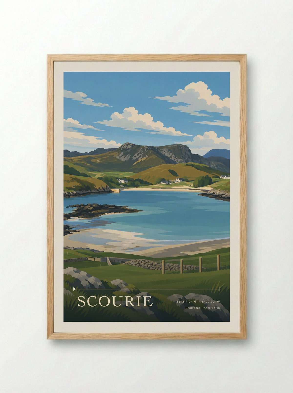 Scourie, Highland | Travel Poster - Framed Print Wood
