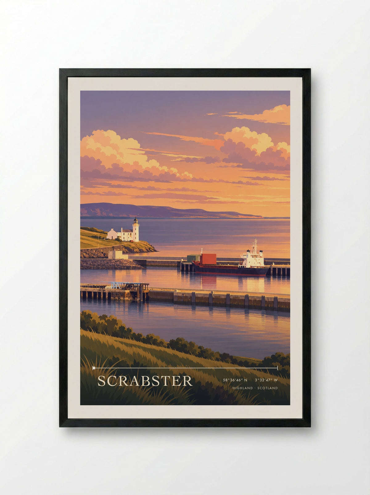 Scrabster, Highland | Travel Poster - Framed Print Black