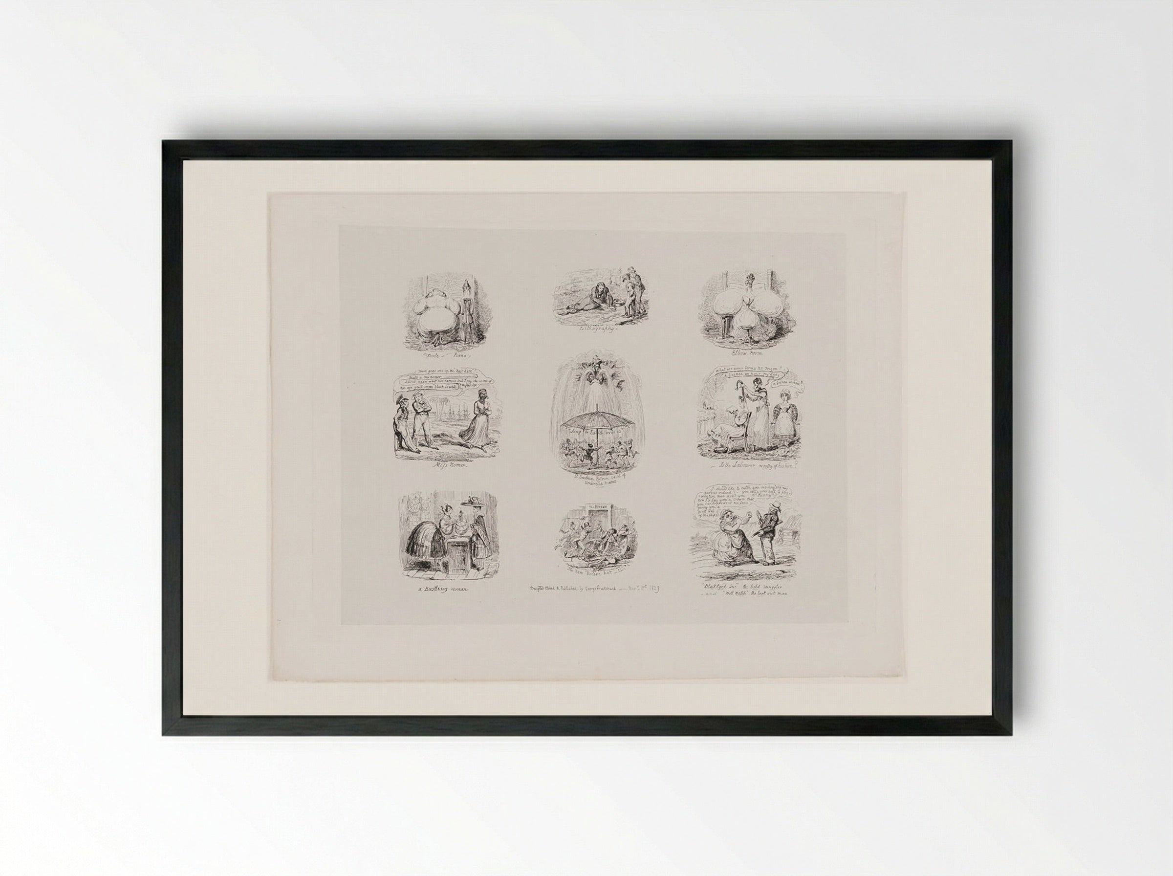 Scraps and Sketches, Plate 2 - George Cruikshank - Framed Print Black
